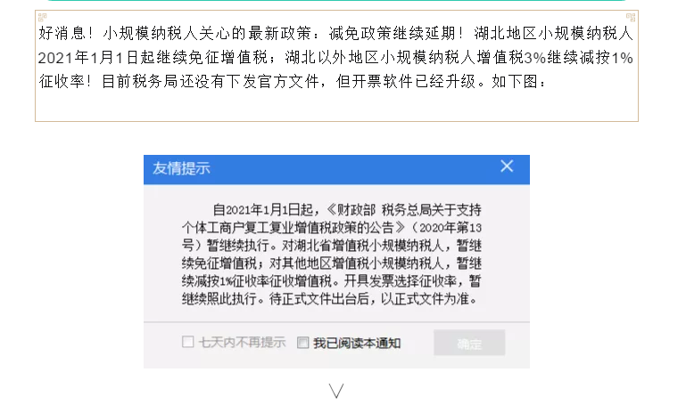 好消息，小規(guī)模納稅人3%減按1%暫繼續(xù)執(zhí)行！
