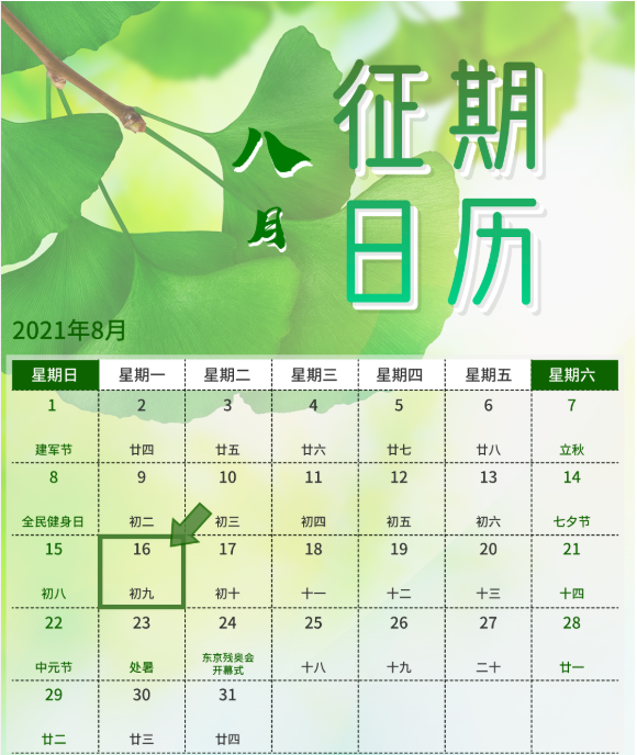 八月征期日歷來(lái)啦~